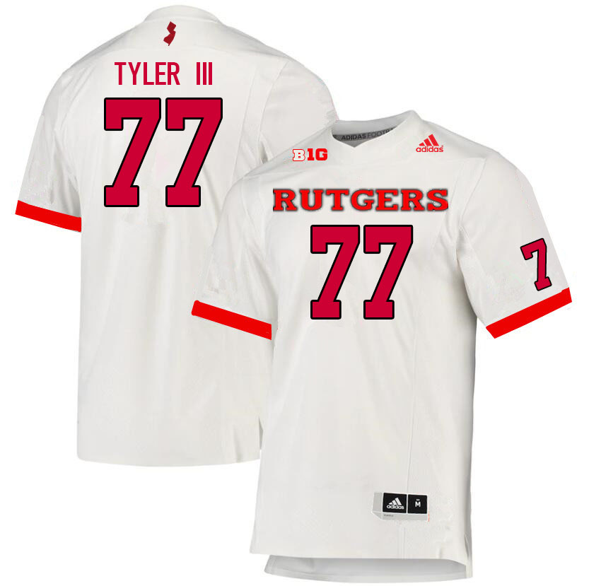 Men #77 Willie Tyler III Rutgers Scarlet Knights College Football Jerseys Sale-White - Click Image to Close